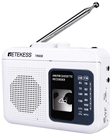 Retekess TR606 Tragbare Kassettenspieler,Tape Recorder,Kleines FM AM Radio,3,5 mm Kopfhöreranschluss,Schneller Vor- und Rücklauf,Alte Kassetten abspielen(Weiß)
