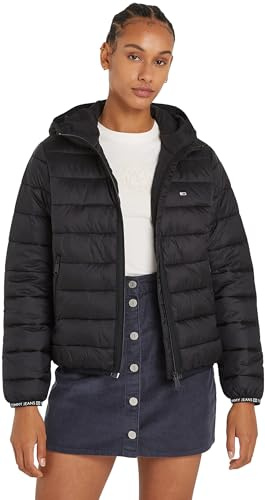 Tommy Jeans Damen Pufferjacke Quilted Tape Hood Jacket mit Kapuze, Schwarz (Black), XXS