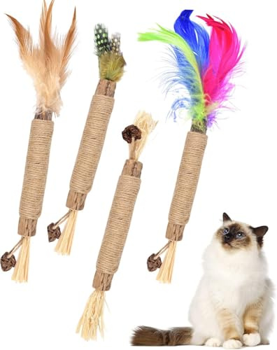 ERKOON 4pcs Katzenminze Sticks, Silvervine Stick Matatabi Stick Katze Kausticks für Katzen Dental Kau-Sticks helfen bei Zahnstein & Mundgeruch Gesund Hygiene Zahnpflege