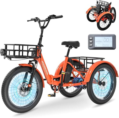 MOONCOOL E Bike Klapprad, 20 Elektrofahrräder für Herren Damen, 36V 20AH Akku, 250W Motor 45 Nm, LCD-Display, IP65 Wasserdicht, 3 Fahrmodi, mit Großen Körben & Fußstützen