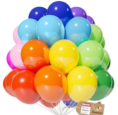 BIO Luftballons Geburtstag • ÖKO-TEST "SEHR GUT" • 100 Stück • MADE IN EU ✓ Premium Ballons 100% Naturlatex • 11 Farben • plastikfrei & nachhaltig • Helium Luftballons Bunt aus natürlichen Rohstoffen