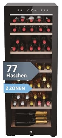 Haier Weinkühlschrank 50 SERIE 7 HWS77GDAU1 I 77 Flaschen Weinklimaschrank I Neue Technologie für beste Lagerung I Weinkühlschrank 2 Zonen, UV-Glastür & Holzregale I Wine fridge vibrationsarm, Wi-Fi