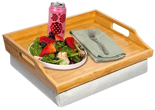 Rossie Home Bambus Betttablett Knietisch mit abnehmbarem Kissen, Serviertablett - Natur - passend für bis zu 15,6 Zoll Laptops - Style Nr. 76107