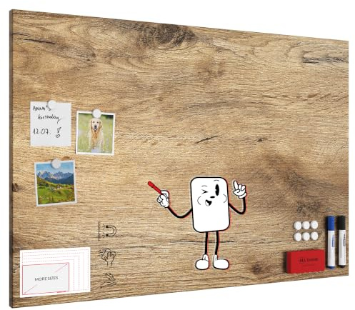 ALLboards Metallische Magnettafel HOLZ BAUMSTAMM BAUMKERN 90x60cm MetalBoards Memoboard für jede Art von Magneten Magnetpinnwand + 2 Marker, 6 Magnete, Schwamm