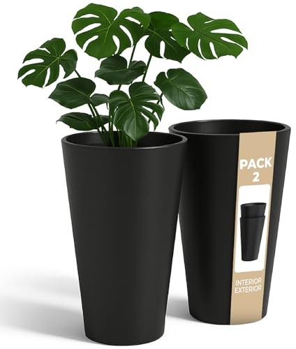 Hohe Blumentöpfe für den Außenbereich. Grosse 30 cm Töpfe für Zimmerpflanzen 2 Stück Große Hohe Plastikpflanztöpfe Übertopf aus kunsstoff für Blumen Hohe Töpfe für Innen (Packung 2 Schwarz einfarbig)