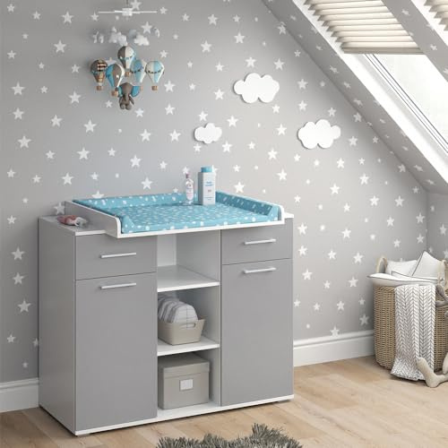 Vicco Wickelkommode Leonie, Grau, 113 x 109 cm | mit abnehmbarem Wickelaufsatz zur Nutzung als Kommode