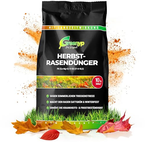 Greenyp Herbstrasendünger Langzeit (30kg / 1000m²) I mit 90 Tage Langzeitwirkung + extra Kalium I macht den Rasen Winterfest & Tiefgrün I Herbstdünger Rasen Rasendünger Herbst