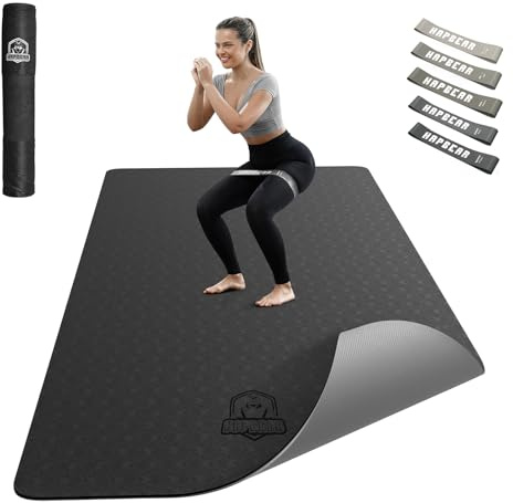 HAPBEAR Yogamatte XXL - 183cmx91cmx6mm Dicke, Extra Groß Rutschfest Breit Yoga Matte, Gymnastikmatte Sportmatte Fitnessmatte, TPE Matte Trainingsmatte, Inklusive Resistance Bands & Tragetasche