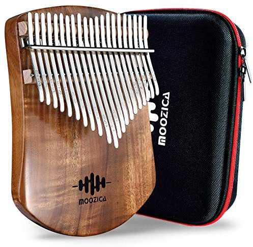 MOOZICA 21 Tasten Kalimba Daumenklavier aus Massivem Koa, Flaches Brett aus Massivem Holz, Professionelle Kalimba-Marimba mit Lernanleitung und Tragetasche (Akazie-Koa, 21 Tasten)
