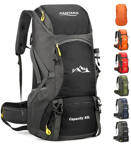 jianyana Wanderrucksack 50L Trekkingrucksack Regenhülle Reiserucksack Wasserdichter Campingrucksack für Wandern Camping Bergsteigen Reisen Sport Herren Damen