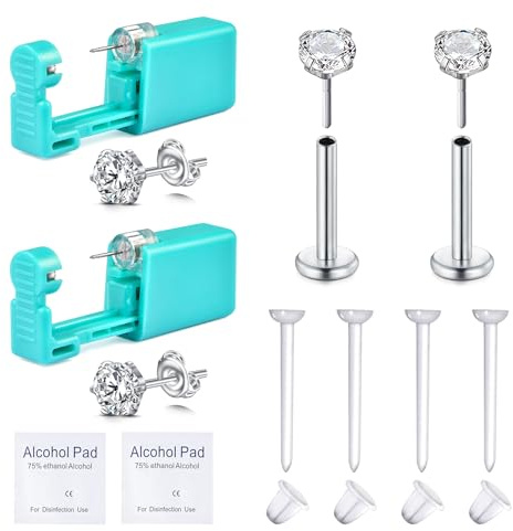 VFUN Ohrloch Stecher Set,Ohrlöcher Selber Stechen Set,Pircingssets Ohr Lippenpiercing Intimpiercing Damen Ohrlochpistole Piercing Nadel Piercing Set