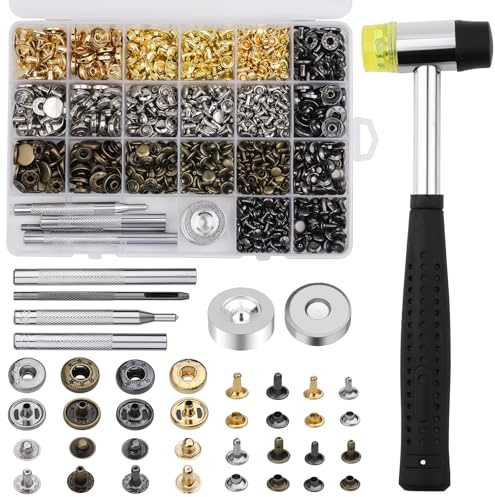 700 Stück Leder Nieten Set, Druckknopf für Leder, Druckknopf Set | Leder Nieten Set mit Werkzeug, Nylonhammer, Druckknöpfe Metall für DIY Lederhandwerk, Kleidung, Schuhe, Jacke