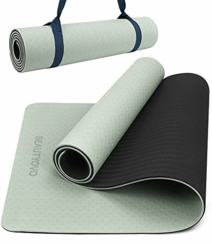 Yogamatte Rutschfest mit Tragegurt, 8mm Extradick Yoga Matte, TPE Schadstofffrei Sportmatte für Zuhause | Draußen, Fitnessmatte für Yoga Pilates Workout, Dual-Design