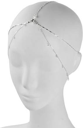 Pailletten Quasten Stirnband Braut Kopfkette Kopfschmuck Gold Boho Crystal Headpiece, Böhmisches Kopf Kette, Vintage Anhänger Kopfschmuck, Gold Kopf Kette für Frauen und Mädchen (02, 1)