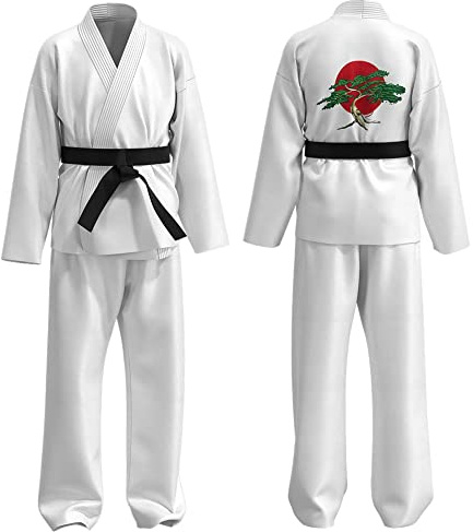 SXSHUN Karateanzug Kinder Judoanzug Jungen Mädchen Taekwondo Anzug mit Schwarzem Gürtel Professionelle Kampfsportanzug für Anfänger, Weiß, 122-128