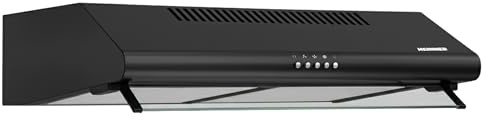 Heinner Unterbau-Dunstabzugshaube 60 cm Schwarz LED 326,4 m³/h | Umluftbetrieb ohne Mauerdurchbruch, alternativ Abluft, 2 Motoren, 3 Leistungsstufen, waschbare Filter, 5 Jahre Garantie