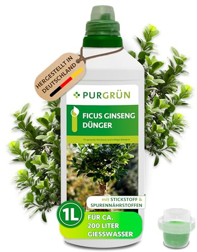 Purgrün® Ficus-Ginseng-Dünger 1 Liter – Fördert gesundes, dichtes Wachstum – Premium-Dünger mit Spurennährstoffen – Stärkt die Widerstandskraft mit Kalium – Konzentrat für 200 Liter Gießwasser