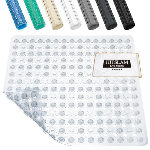 HITSLAM Duschmatte rutschfest, Antirutschmatte für die Dusche 53x53cm, Badewannenmatte mit Saugnäpfen-100% BPA-frei, Quadrat Rutschmatte Dusche schimmelresistent & maschinenwaschbar, Transparent