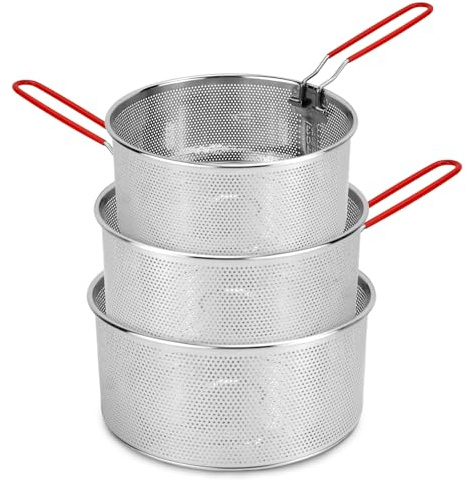 IIRC Nudelsieb Edelstahl 3er Set, 16/18/20cm Edelstahl Sieb Küche mit Abnehmbaren Griff für Waschen, Abtropfen, Frittieren, Blanchieren, Kochen
