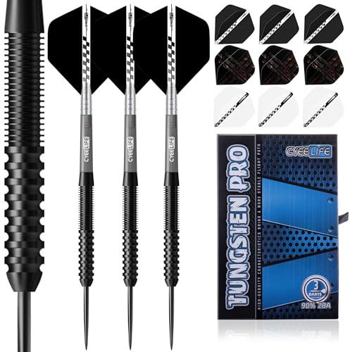 CyeeLife Tungsten Darts Set 23 Gramm,Professionelles Steel Darts mit 3 Schäften, 9 Flights und 1 Sharpener, Dartpfeile mit Metallspitze