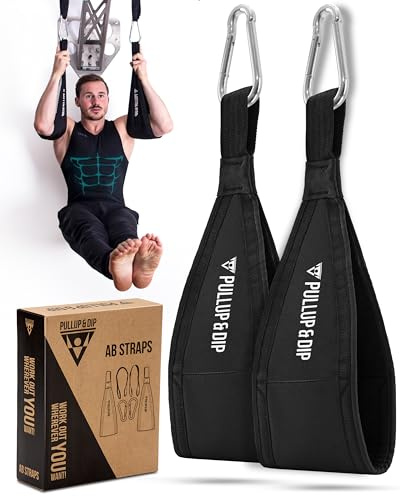 PULLUP & DIP Bauchmuskelschlaufen Armschlaufen für Bauchtraining, Klimmzugstange Schlaufen Bauchtrainingsschlaufen für Tür Reck und Turnstange, 2er-Set Karabinerhaken als Ab Straps