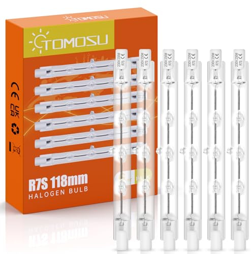 Tomosu 6 Stück Halogenstab 118mm 230W Dimmbar R7s Halogen Leuchtmittel Warmweiß 2800K 4650LM 230V J118 Halogen R7s für Baustrahler, Arbeit Landschaftsbeleuchtung