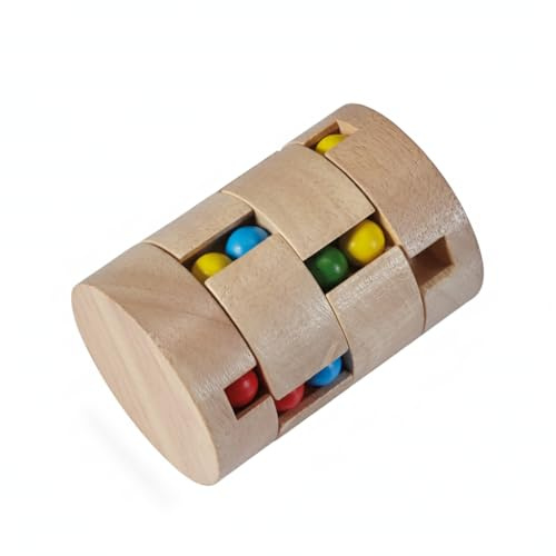 EUROtops Knobelzylinder aus Holz – Geduldspiel für Erwachsene und Kinder, Holzpuzzle mit bunten Kugeln, Denkspiel und Logiktrainer
