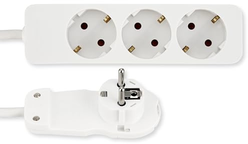 REV Steckdosenleiste - Mehrfachsteckdose 3-Fach mit Flachstecker - ideal für die Verwendung hinter Möbel, Kabel 2m, max. 3680W, weiß