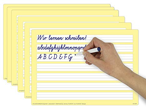 TimeTEX Prima-Colori Schreibübungs-Whiteboard A4-6 Stück im Etui - mit abwischbarem Folienstift für jedes Whiteboard - 62291