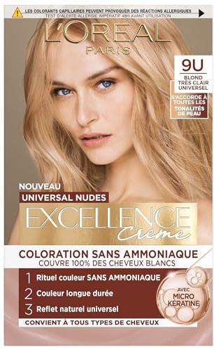 L'Oréal Paris - Permanentes Haarfärbe-Set – ohne Ammoniak – deckt 100% weißes Haar ab – Excellence Cream Universal Nudes – Schattierung: sehr helles Blond Universal (9)