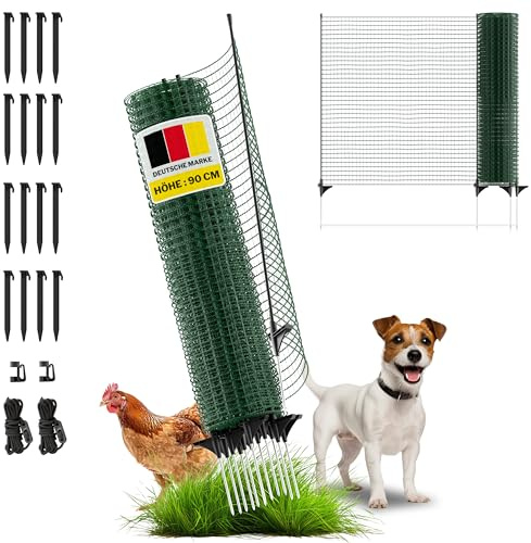 horizont Hundezaun & Hühnerzaun 15 m x 90 cm, 9 Pfähle – Begrenzungszaun FIX – Gartenzaun zum Stecken / Weidezaun – Mobiler Zaun für Hunde & Camping