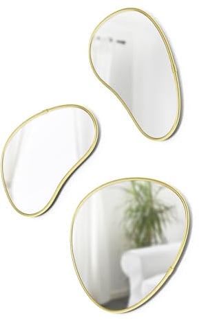 Umbra Hubba Pebble Wandspiegel Set, Moderne Design Spiegel mit Organischer Form, 3er-Set, Messing