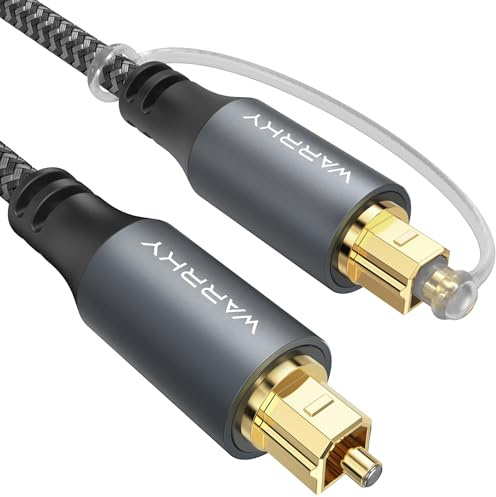 WARRKY Optisches Audiokabel, Optical Audio Cable, [Nylon Geflochten, Vergoldeter Stecker, Aluminiumhülse] Toslink kabel, Kompatibel mit LG/Samsung Soundbar, Stereoanlage, Heimkino, PS4, Xbox -1,8m