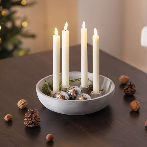 FRANK FLECHTWAREN Stabkerzenhalter Schale aus Zement, Ø26x7cm, robuster Beton Optik, Deko-Schale für Kerzen & saisonale Dekoration, minimalistisches Design, Geschenkidee