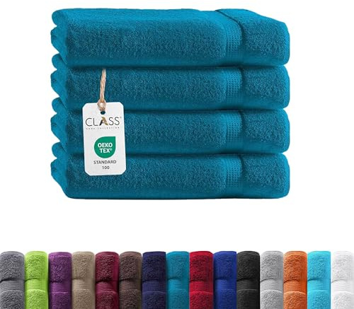 Class Home Collection Frottee Handtücher 50x100 cm – 4er Set Handtuch – Besonders weiche & saugfähige Handtücher aus 100% Baumwolle mit Aufhänger – Petrol