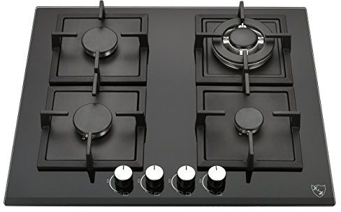 K&H Glas Gaskochfeld 58cm [4 ZONEN] - Gasherdplatten Erdgas - Wok Brenner - Thermoelement Flammenaustrittssystem - 4Z-KHG - Autark - Gasbetrieben - Gehärtetes Sicherheitsglas - Abschaltautomatik