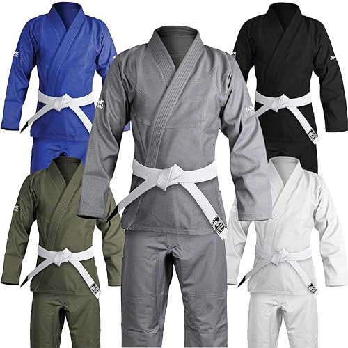Brasilianische Jiu Jitsu Gi BJJ Gi für Damen und Herren, Grappling-Gi-Uniform, Kimonos, ultraleicht, vorbehandelt, mit weißem Gürtel