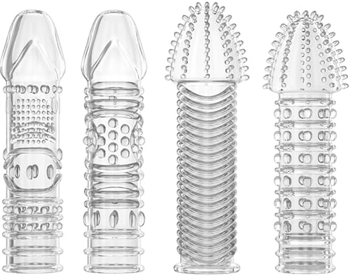 4er Pack Dick Penis Sleeve - Silikon Penismanschetten mit große noppen, Wiederverwendbares Penishülle zur Penisverdickung und Erektionsverbesserung, Penis Extender, Sexspielzeug für Männer