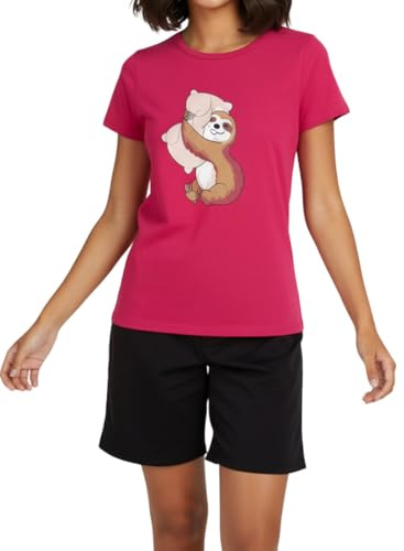 Mädchen Schlafanzug kurz, weicher Single-Jersey aus 100% Baumwolle, in verschiedenenen Farben und Motiven (DE/NL/SE/PL, Numerisch, 164, Regular, Bordeaux - Faultier mit Kissen)