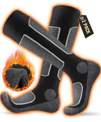 HIYATO Skisocken aus Merinowolle 2 Paar, Warme Thermosocken, Dicke Wintersocken für Skifahren Outdoor Wintersport Herren Damen