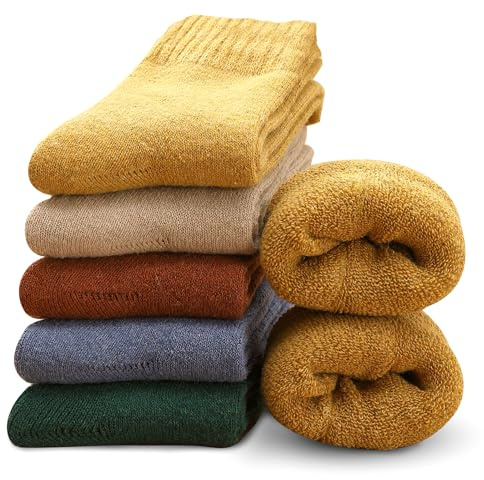 MOSOTECH Thermosocken Damen Socken 5 Paar Warme Dicke Wintersocken | Kuschelsocken Wollsocken Wandersocken für Damen, Einheitsgröße 35-42
