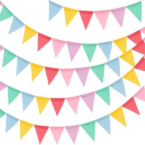 G2PLUS 12m Wimpelkette Outdoor Pastell: 48pcs Wimpel Girlande Wetterfest | Garten Deko Girlande Bunt für Fasching, Hochzeit Geburtstag Party Festival Dekoration