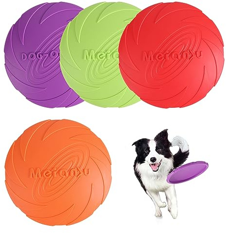 JSMTKJ 4 Stück Dog Disc, Naturgummi, Hundefrisbees, Hundespielzeug Frisbee | Haustier fliegenden Untertasse perfekt für Hundetraining, Werfen, Fangen und Spielen (Orange, rot, grün, lila)