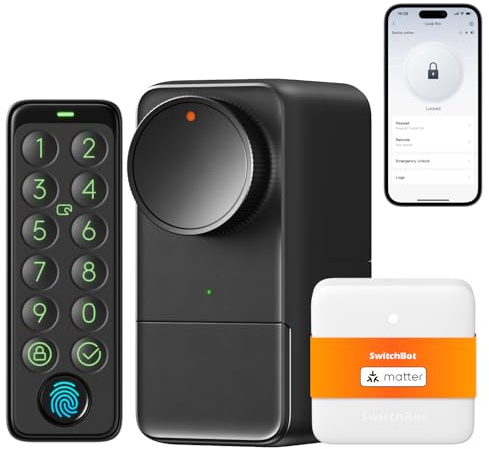 SwitchBot WLAN Smart Lock Pro mit Touchscreen-Tastatur, Türriegelschlösser, Smartes Türschloss, Elektronisches Türschloss, Türöffner per App, Fingerprint, Code, Alexa, Google, unterstützt Matter