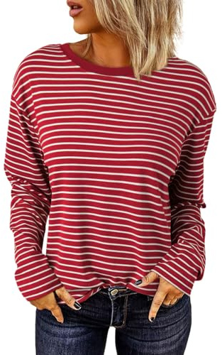 Dokotoo Langarmshirt Damen Rundhals Gestreift T-Shirt Basic Longsleeve Lässige Oberteile Shirt Tops S-XXL
