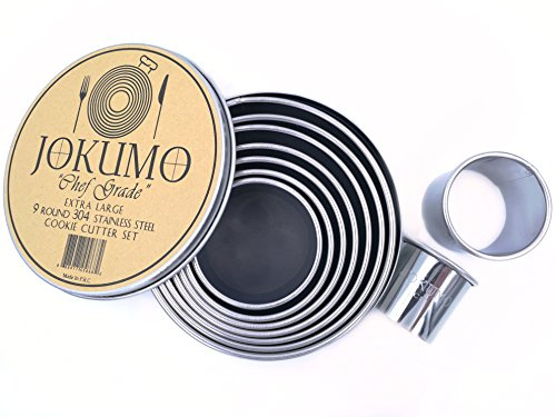 JOKUMO Profi-Ausstechformen Rund Extra Groß für Kekse & Gebäck 9-tlg | Größe lasergraviert, hochwertiger Edelstahl 18/8 für höchste Haltbarkeit, für Kekse und Gebäck, Profi-Qualität