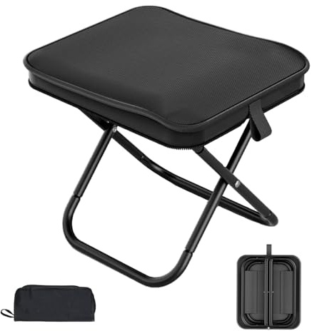 Shinybox Camping Hocker Tragbarer Klapphocker, Faltbarer Hocker mit Tragetasche bis 120KG, Leichter Klapphocker für Camping, Wandern, Angeln, Garten, Strand & Grillen(Schwarz)