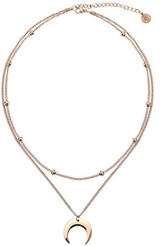 BaubleStar Damen Layered Kette Halbmond Anhänger Zarte Mehrreihige Kette mit Mond Anhänger aus Titan nickelfrei