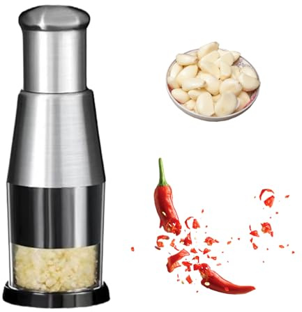 Eabdice Edelstahl 304 Knoblauchstampfer, Knoblauchhacker Edelstahl, Knoblauchpresse Manuelle Zerkleinerer Leicht Zu Reinigender Gemüseschneider Für Knoblauch, Paprika Und Zwiebeln