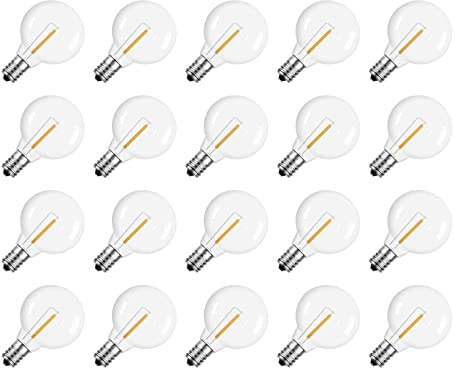 iFutniew 20 Stück G40 LED--Leuchtmittel, E12-Schraubsockel, bruchsichere LED-Globus-Leuchtmittel für Solar-Lichterkette, warm